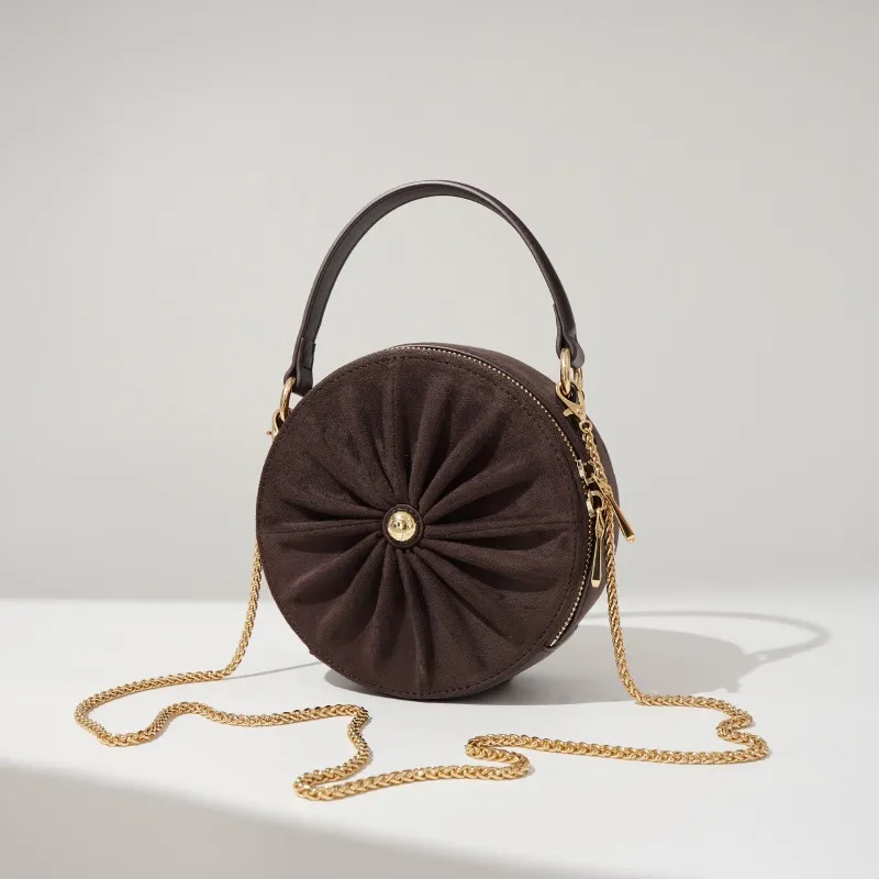 Štýlový okrúhly semišový popruh s retiazkou na kabelku cez telo pre ženy