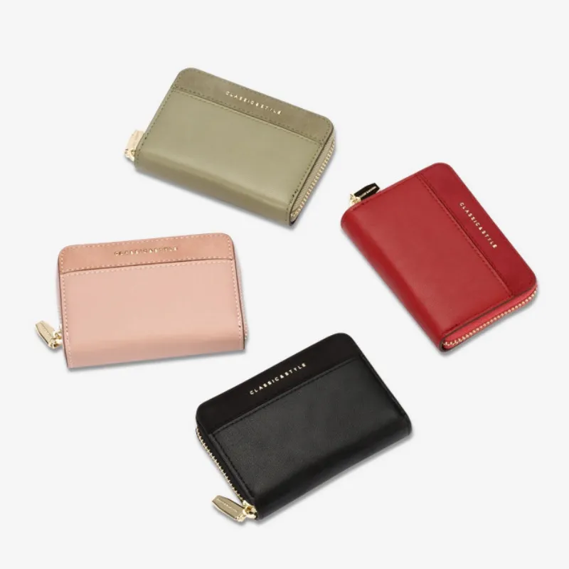 Dámska malá kožená peňaženka so zipsom na kreditné karty